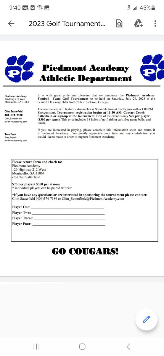 PAC_Football_'s tweet photo. Let’s go Cougars!!  We need more teams to sign up, this helps our entire athletic program.  @covnews @Newton_Citizen @PiedmontCougars https://t.co/jy17Cpiz4g