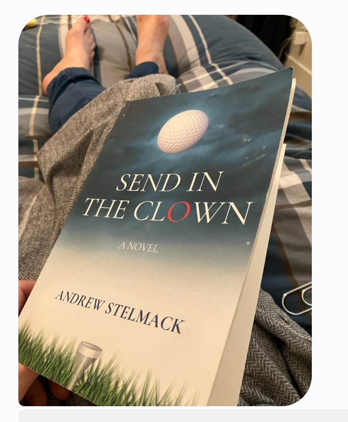 Another avid golfer and reader, sitting down to her summer read of SEND IN THE  CLOWN. A #1bestseller on Amazon, rated one of the best golf books of 2022. The story of Moe Norman as never told before. #golfreads #golfbook #progolf #amateurgolf #golftwitter #PGATour #amazonbooks