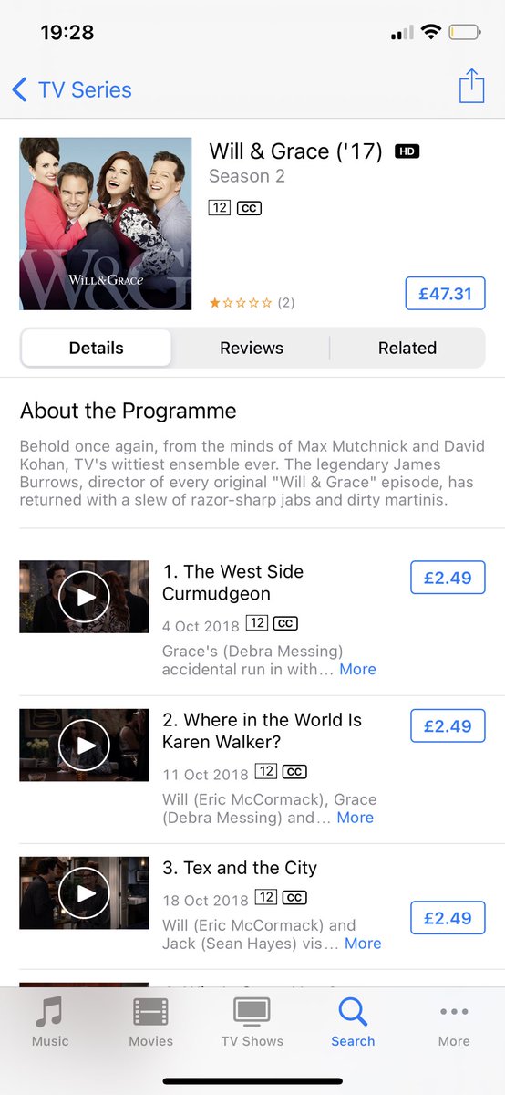_MattStrong's tweet image. FINALLY on @iTunes but these prices are shocking! 😱 Lower them a bit and it’s an instant buy from me!  @WillAndGrace #willandgrace @EricMcCormack @SeanHayes @MeganMullally