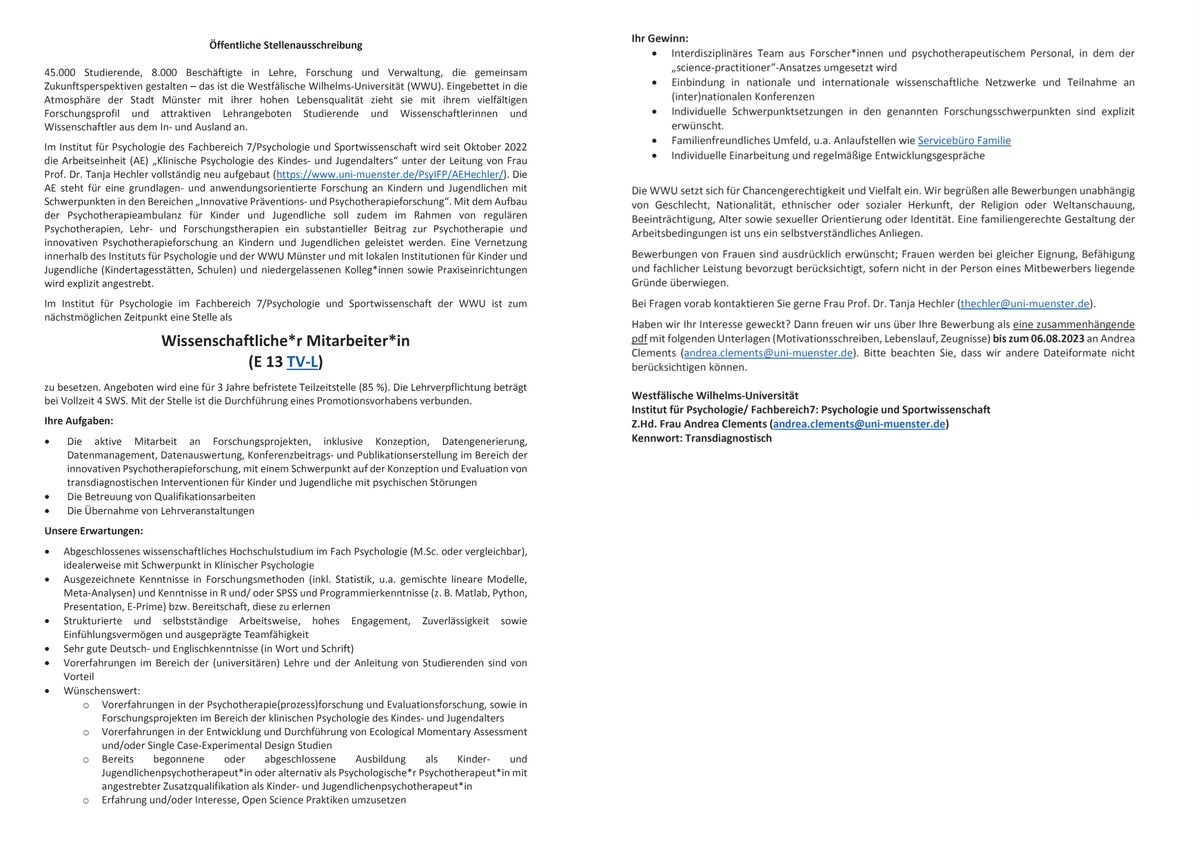 hechler_lab's tweet photo. Außerdem gibt's aktuell auch die Möglichkeit, sich für eine weitere Promotionsstelle zur Entwicklung und Evaluation von #transdiagnostischen Interventionen im Kindes- und Jugendalter zu bewerben: https://t.co/35JHerMSIz (2/2) https://t.co/bjLl2Kc2th