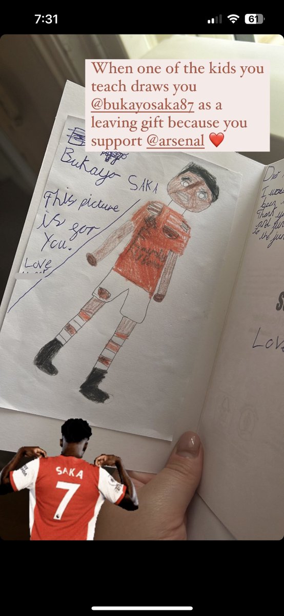 When one of your kids you teach draws <a href="/BukayoSaka87/">Bukayo Saka</a> as a leaving gift because you support <a href="/Arsenal/">Arsenal</a> ❤️🫶🏻 #toocute