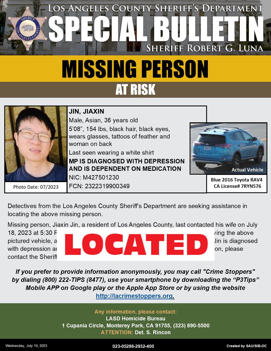 *UPD LOCATED*#LASD is Asking for the Public’s Help Locating At-Risk Missing Person Jiaxin Jin #RowlandHeights
local.nixle.com/alert/10214827/