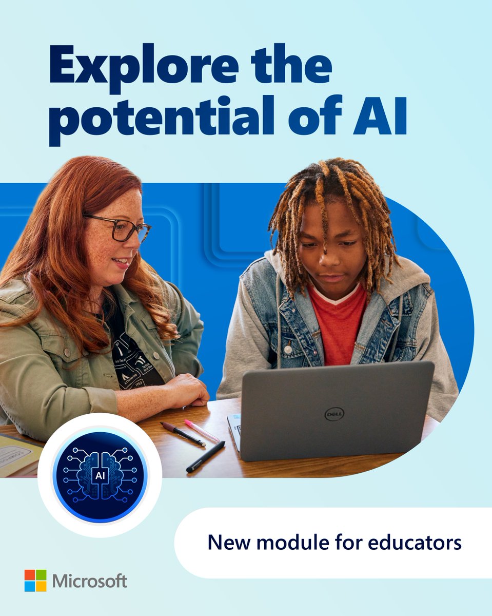 MicrosoftEDU's tweet photo. A recent study found that 82% of leaders say employees will need new skills such as analytical judgement, flexibility, and the ability to direct AI with the right prompts.
 
Start this module to explore the potential of #AI in education: https://t.co/pP4AaLpjjj
 
#MicrosoftEDU https://t.co/8eBBbJyMlZ