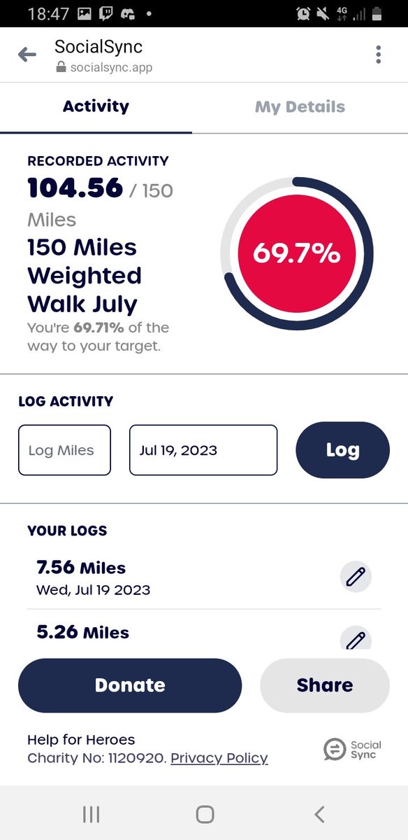 DanteNDigitalis's tweet photo. 7.56 miles clocked today. (38kg - carrying extra water &amp; biccies (#HobNobs))

104.56/150 miles!

Please #RT #Like #Donate

Official link to fundraiser in bio

#WeightedWalk #HelpForHeroes #MentalHealthAwareness https://t.co/i8QI9vWxyY