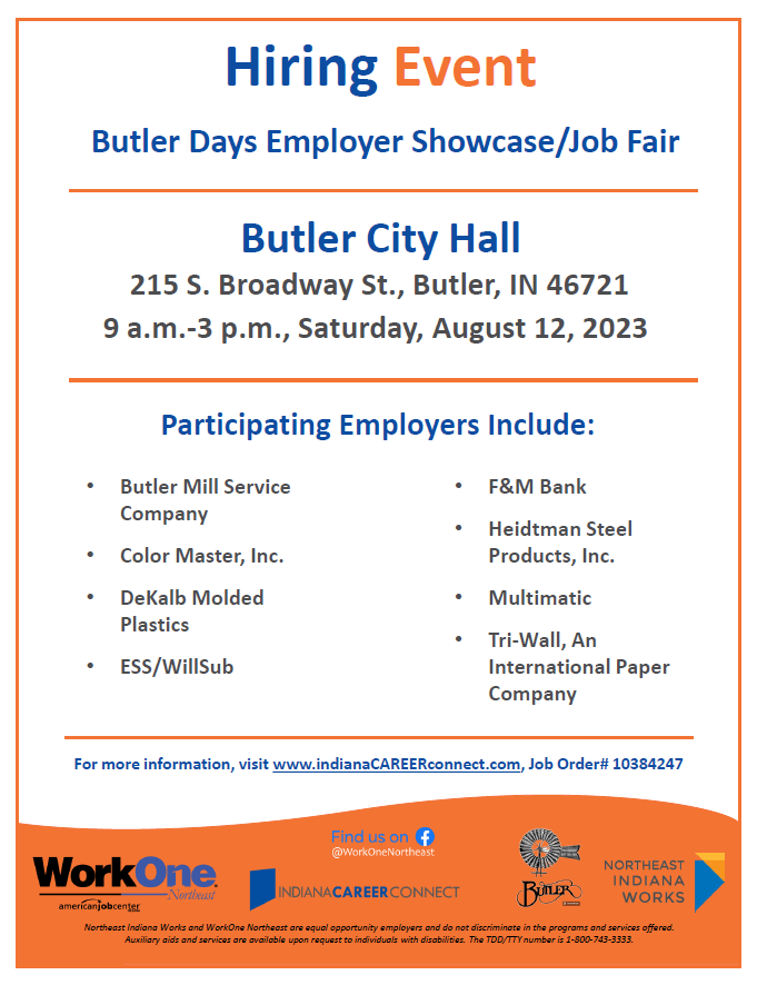 DeKalbEDP's tweet photo. 🗓️ Job seekers &amp; recruiters - mark your calendars! 🗓️
City of Butler Indiana Government will be hosting the Butler Days Employer Showcase/Job Fair on August 12th | 9AM-3PM at City Hall.
#dekalbedp #dcedp #workdekalb
Jobs in DeKalb County: https://t.co/CZOMKXbGPE https://t.co/dVcepN5bzD