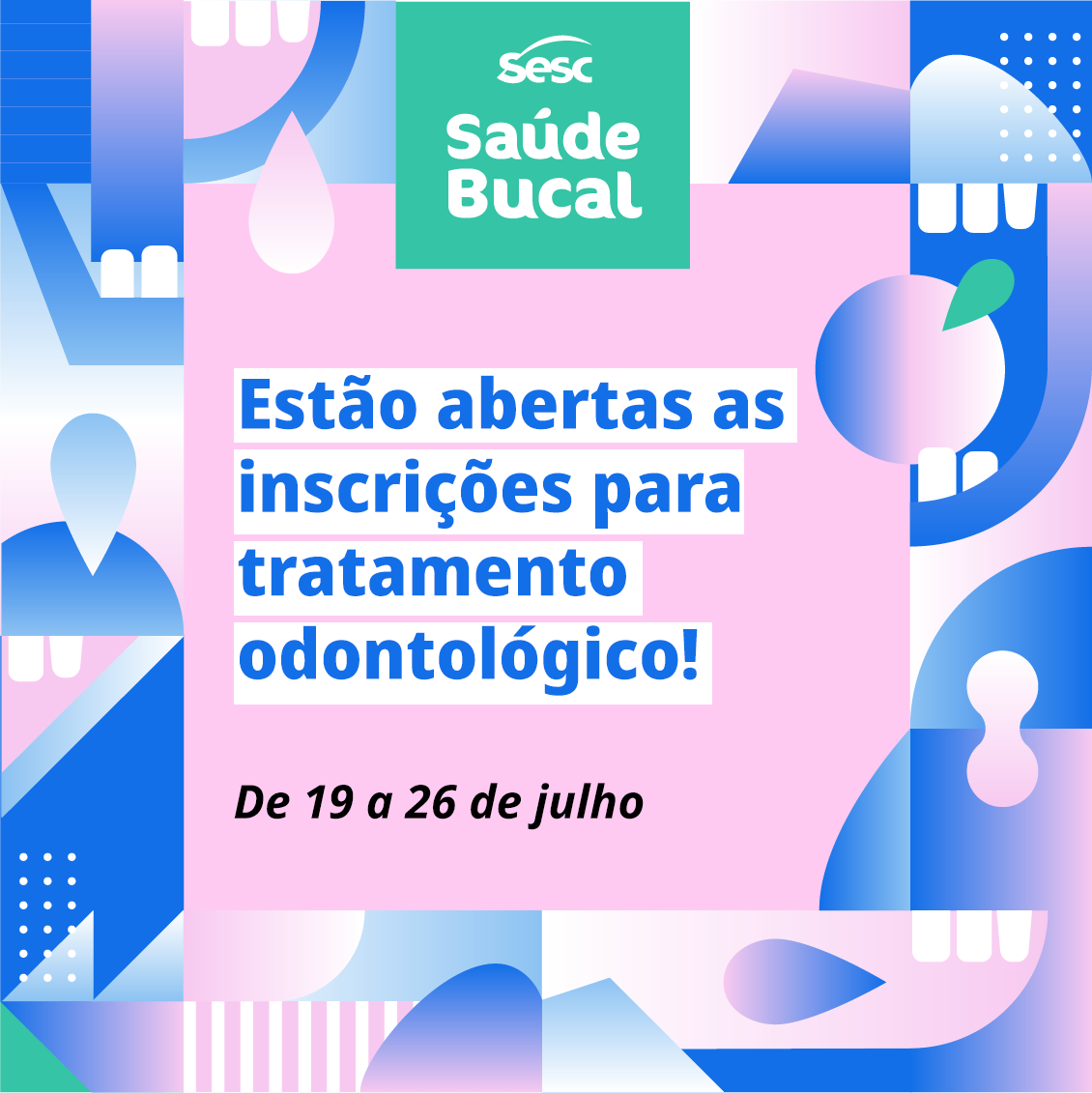 sescsp's tweet image. Se você possui credencial plena válida no estado de São Paulo, chegou a hora de fazer a sua inscrição para tratamento odontológico!

No período de 19 a 26 de julho você poderá se inscrever na Central de Relacionamento Digital ou o pelo aplicativo Credencial Sesc SP.