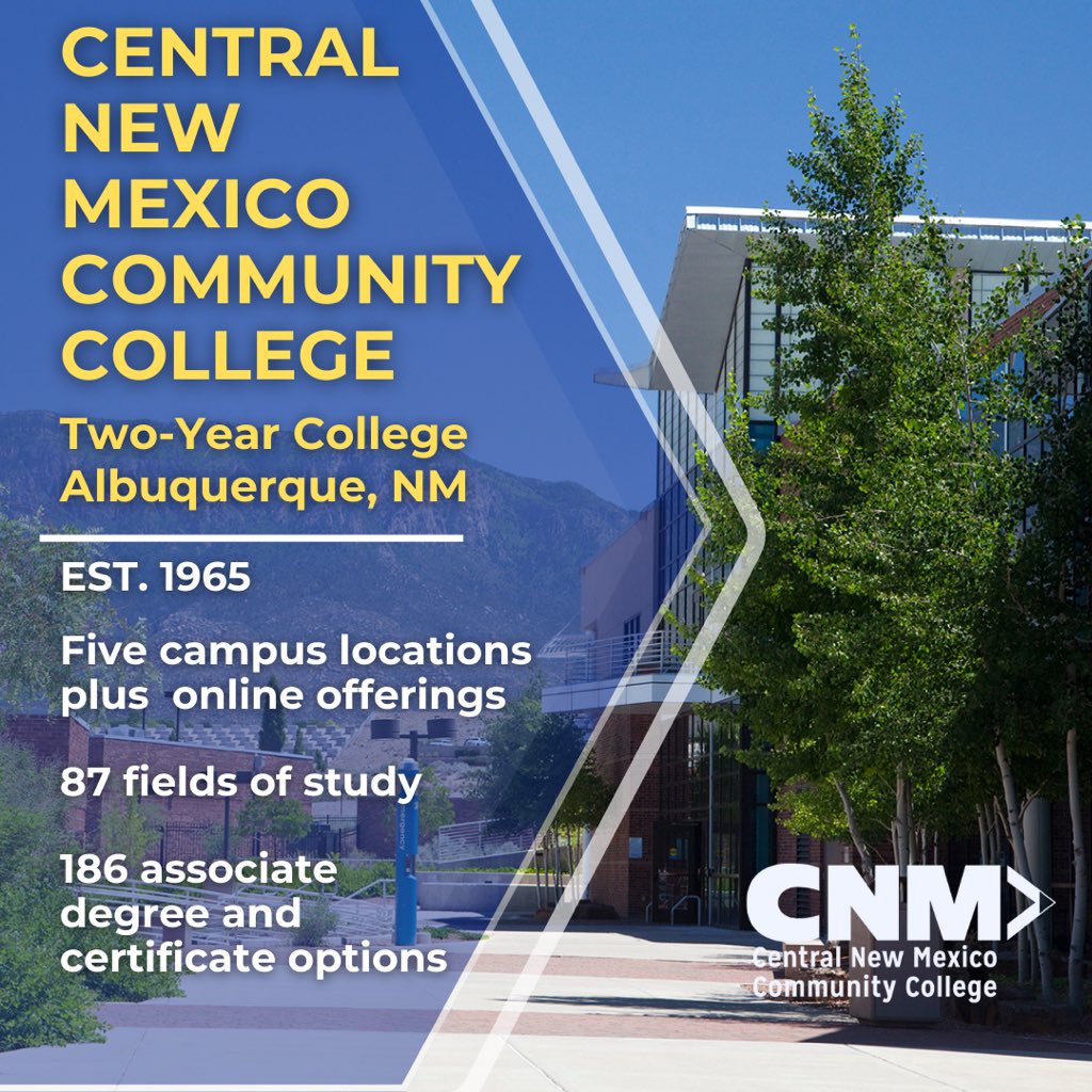 nmhighered's tweet photo. CNM boasts a wide variety of programs to meet their goal of producing a skilled workforce for New Mexico. After opening in 1965, @CNMSuncats has grown to five campuses, educating thousands of students every semester. #HigherEdHighlights https://t.co/GZrAkZTT4f