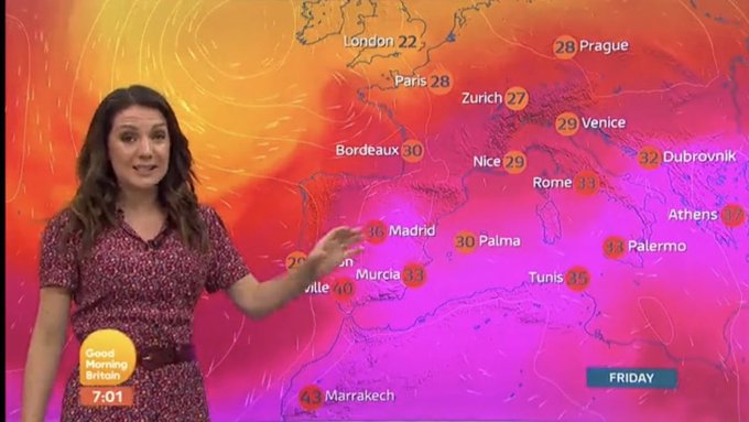davidkurten's tweet photo. MSM MISINFORMATION - According to this map the Atlantic is now a vat of molten lava, the Alps are on fire and the Med has been consumed by a never-been-seen-before pink heat.
Look at the numbers though and they are absolutely normal for a summer time. https://t.co/SVZPhTTTyz