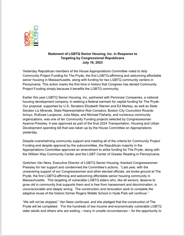vannessforMA's tweet photo. Know this: #ThePryde will open in Spring 2024. We will finish the work of creating safe, affirming housing for low-income and economically vulnerable LGBTQ and other older adults. We will make history together.  🌈❤️🏳️‍⚧️ https://t.co/rXHLzSmQe6