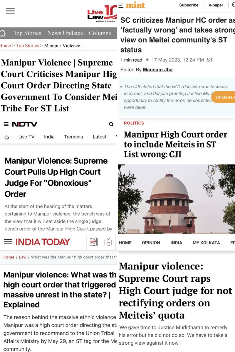 सुप्रीम कोर्ट कोलिजियम की एक गलती और मणिपुर में आग लग गई। हाई कोर्ट का एक आदेश और उसके परिणाम। कल जानिए मुझसे। #ManipurViolence