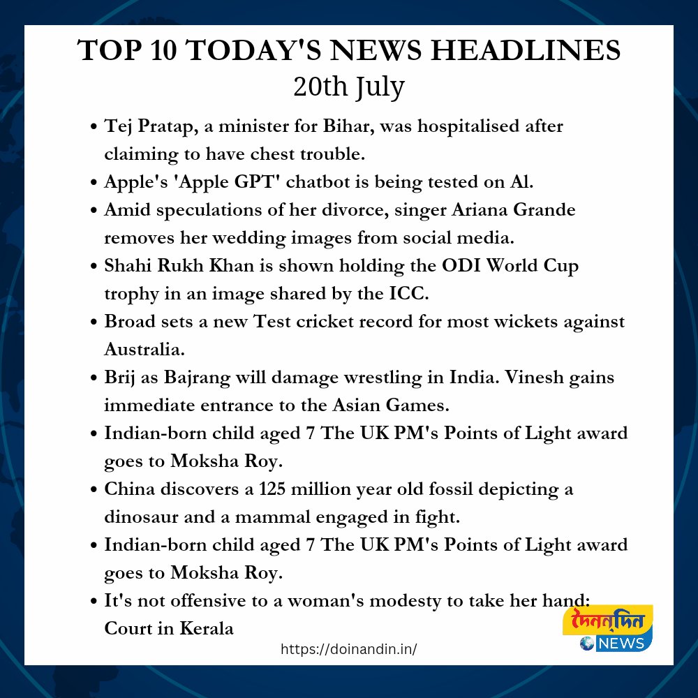 DoinandinN's tweet photo. TOP 10 TODAY'S NEWS HEADLINES
20th July
#news #doinandin #20july2023 https://t.co/fFSd81FKJ2