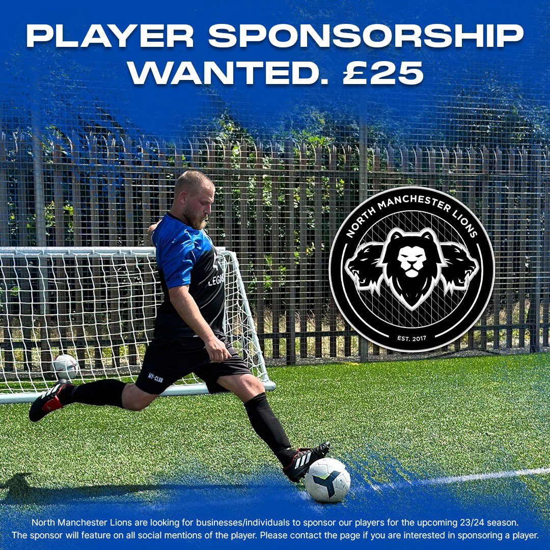 NorthMCRlions's tweet photo. North Manchester Lions are looking for Business’s/Individuals to sponsor our players for the upcoming 2023/24 season. The sponsor will feature on all social mentions of the player and the cost is £25. Please contact us if you’re interested. https://t.co/yqBwYY1lv1