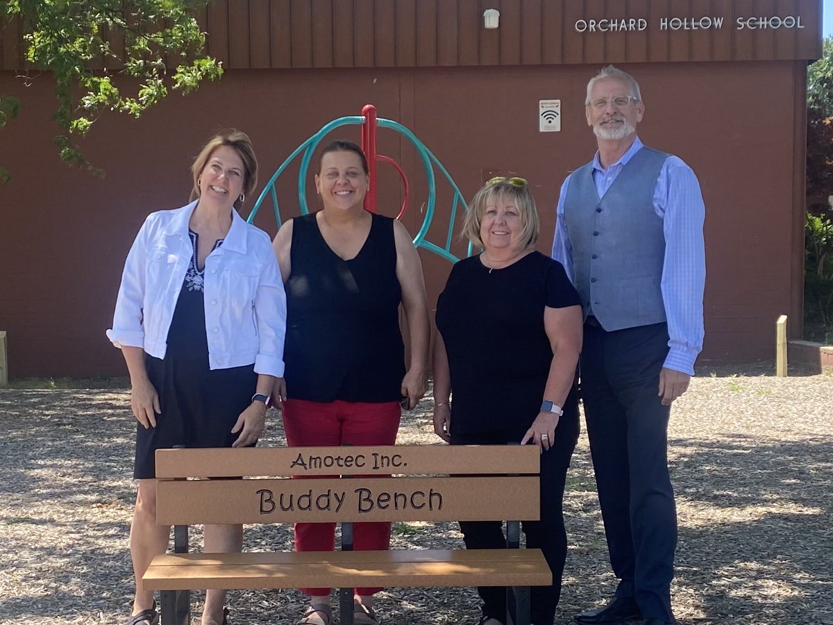 orchardhollow's tweet photo. A HUGE THANK YOU to AMOTEC Inc. for their generous donation of a Buddy Bench for our Orchard Hollow students! #grateful #kindness #inclusion #onceacard https://t.co/p01uEfG00x