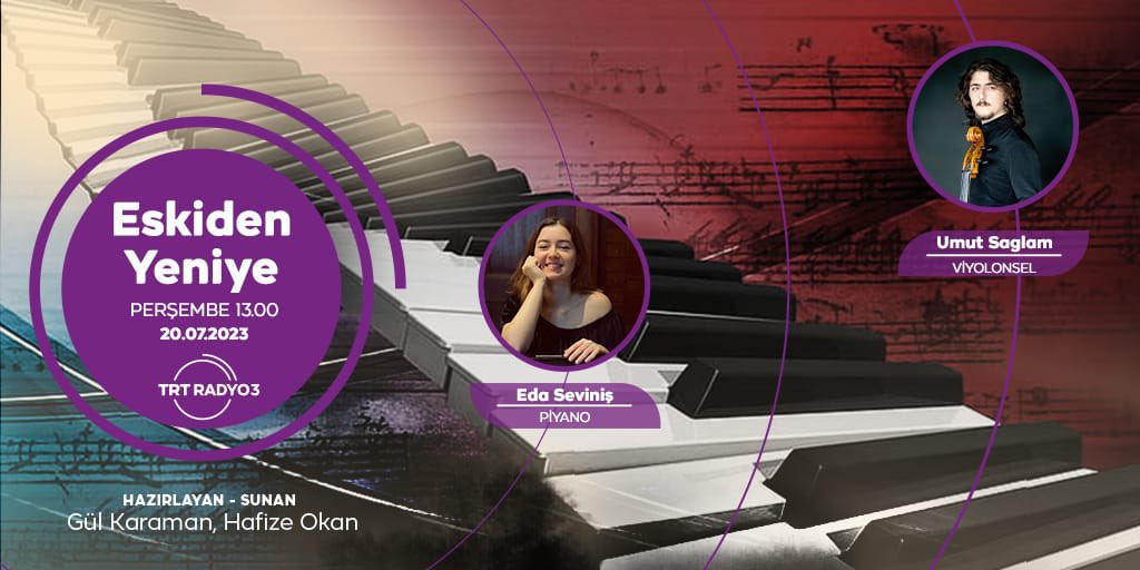 Yarın saat 13:00'te @trtradyo3 'de "Eskiden Yeniye" programına konuk olacağız. Daveti için @gulhaticekaraman ‘a teşekkür ederiz. 

#shostakovich #popper #ravel #bloch #chopin #trtradyo3 #eskidenyeniye
