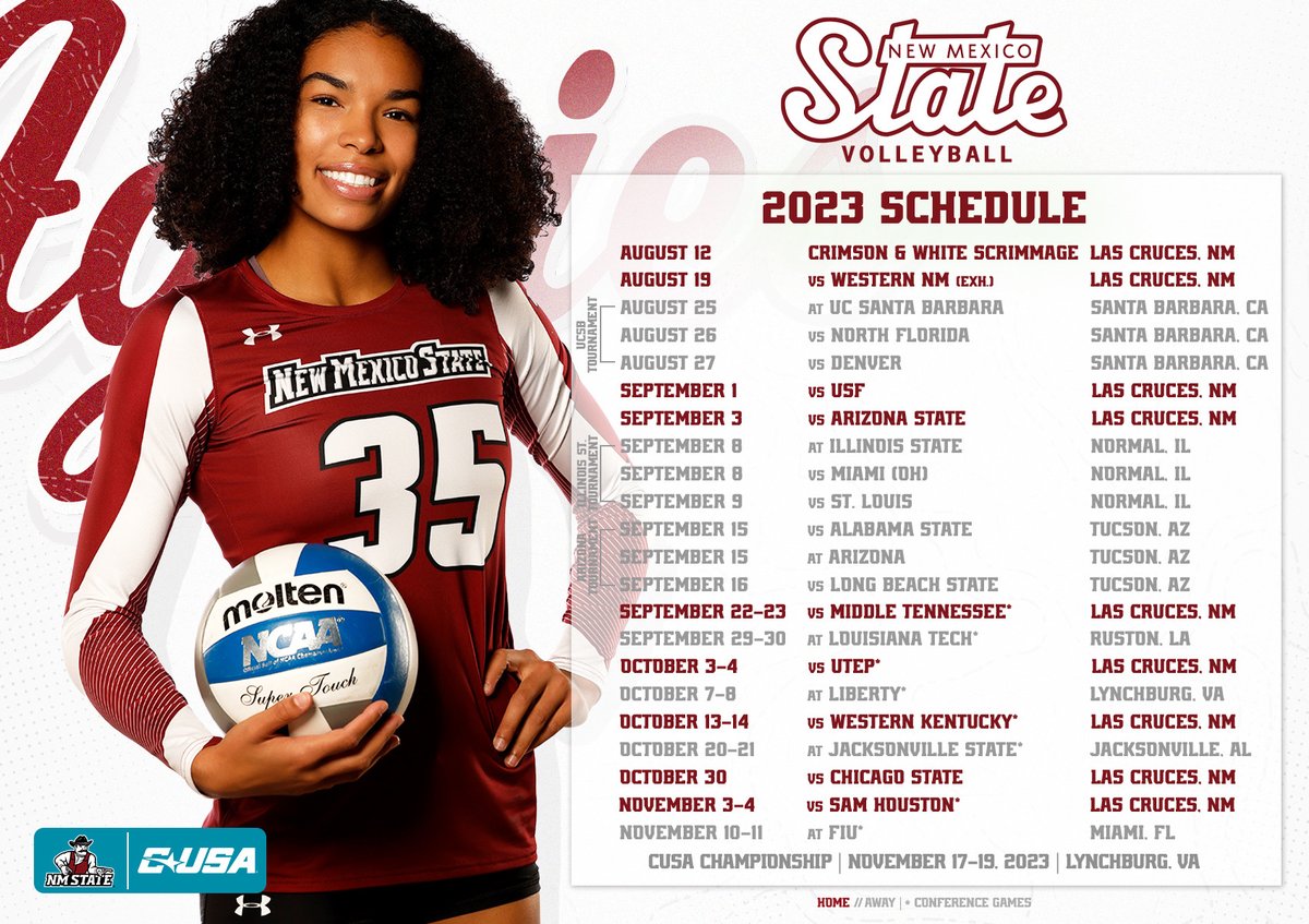 NMStateVBall's tweet photo. 🚨𝐈𝐓'𝐒 𝐇𝐄𝐑𝐄!🚨

Introducing our 2023 schedule! 🤩

🔗: https://t.co/CSCbTSTePQ

#AggieUp | #NoLimitsOnUs https://t.co/5u02ULsw1b