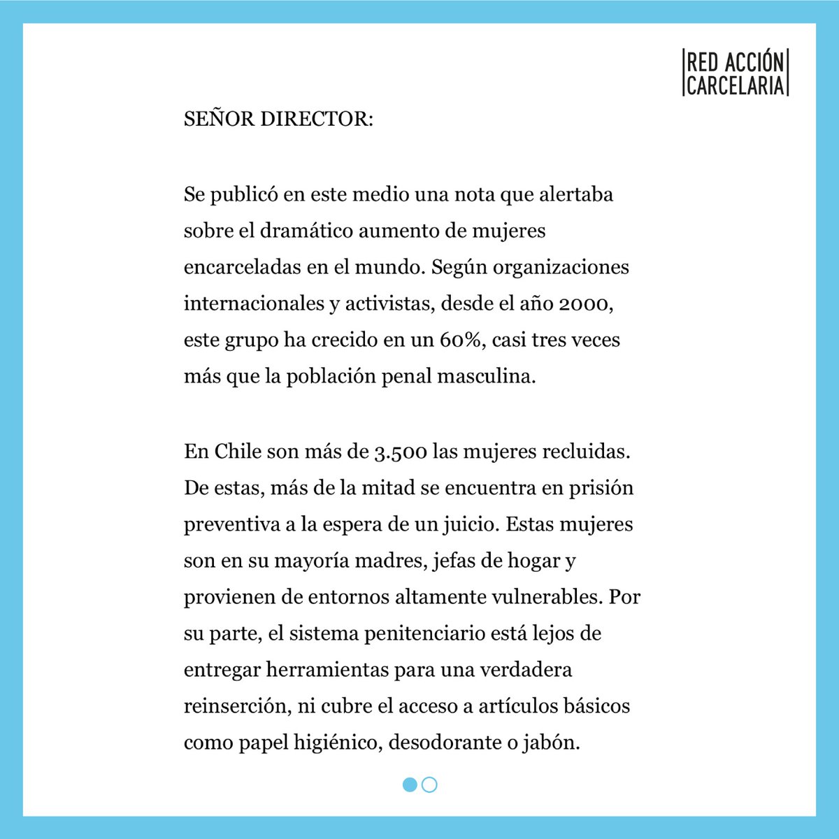 redaccioncarcel's tweet photo. 🗞️ | Les compartimos carta publicada hoy en @laterceracom sobre nuestra preocupación por las mujeres privadas de libertad y lo que estamos haciendo para poder apoyarlas. 

Aquí encuentras la carta https://t.co/XrZsAQneaD
y aquí puedes cooperar🙌🏽 https://t.co/4mUWNzffs9  
¡Súmate! https://t.co/w3RmzCKDSy