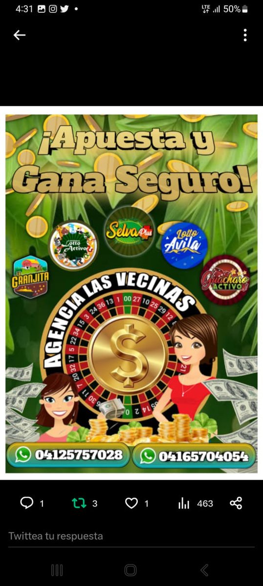Ag_LasVecinas's tweet photo. Estamos activos puedes hacer tus apuestas en @lagranjitaofic @lottoactivo @lottoactivoRD @guacharoactivo @LottoselvaVzl @LottoAvila @SelvaPlus y muchas mas También no olvides apostar tu TRIPLE, TERMINAL TODO ESO Y MUCHO MAS EN @Ag_LasVecinas https://t.co/nKALVjbTai