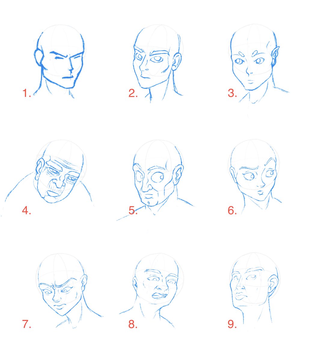 grootflyart's tweet photo. Just some head #sketches 👨🏼‍🎨🎨

All done on the same day! You can see me really get into the ArtZone™️ with 5-9 and 1-4 still being my warmups lol

Which is your favorite(s)? https://t.co/wTGtfGeliD