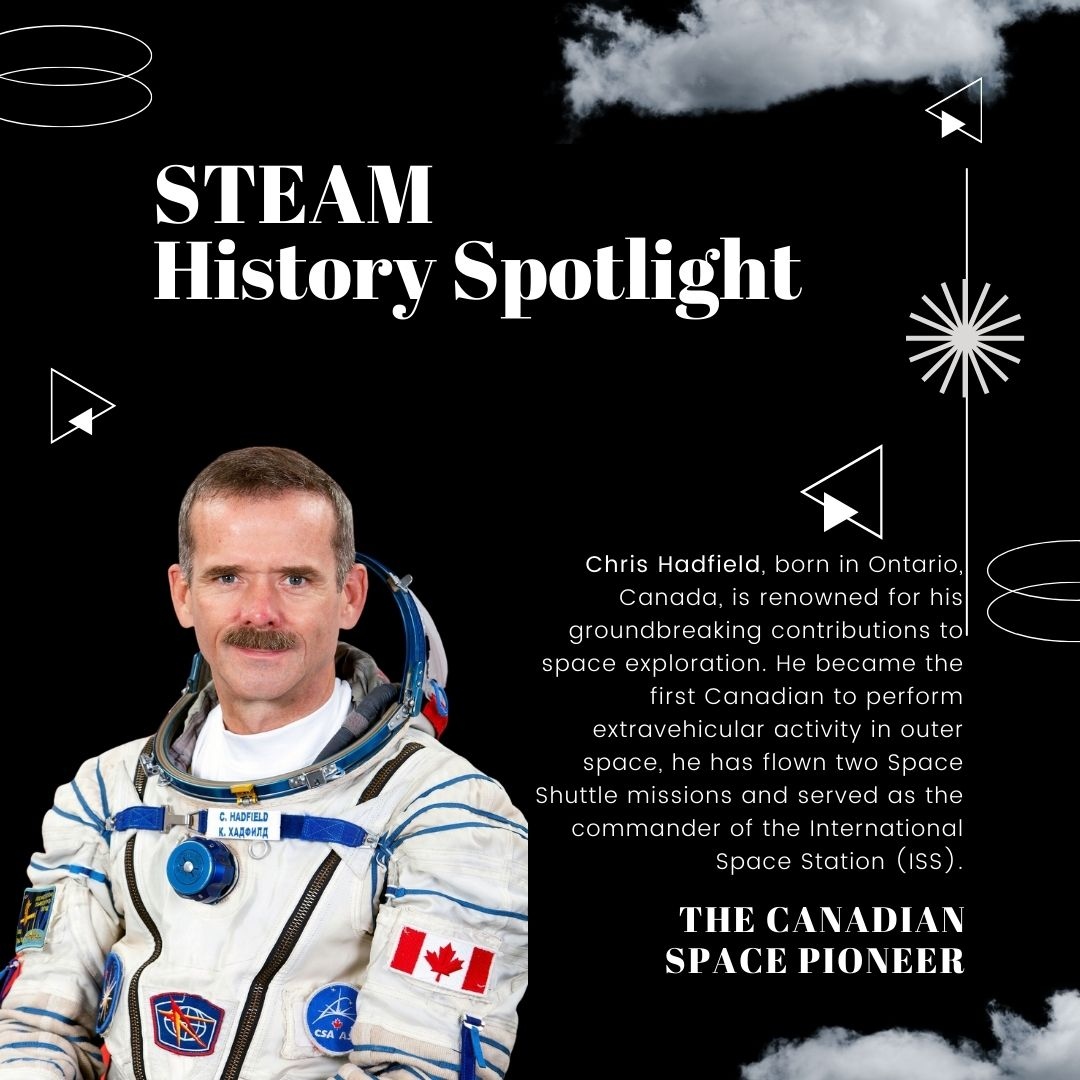 steameducentres's tweet image. Join us as we delve into the extraordinary journey of Chris Hadfield, a true STEAM trailblazer from Canada who took his passion for space exploration to new heights!
#STEAMHistorySpotlight #ChrisHadfield #CanadianAstronaut #SpacePioneer #InspirationFromAbove  #CuriosityUnleashed