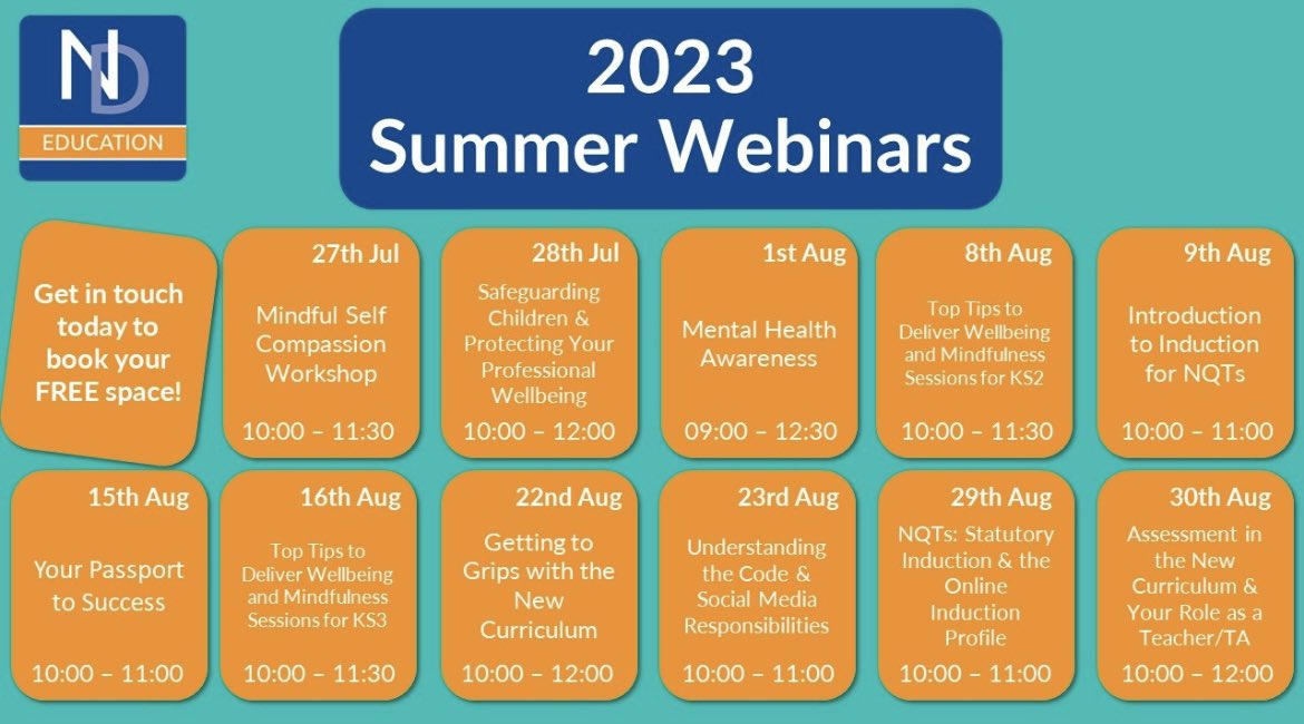 NDELowriF's tweet photo. 🌞A great opportunity to gain more knowledge 🌞
 
Get in touch if you would like to book on any of the below.

@ndeducation https://t.co/Io6JQmERzI