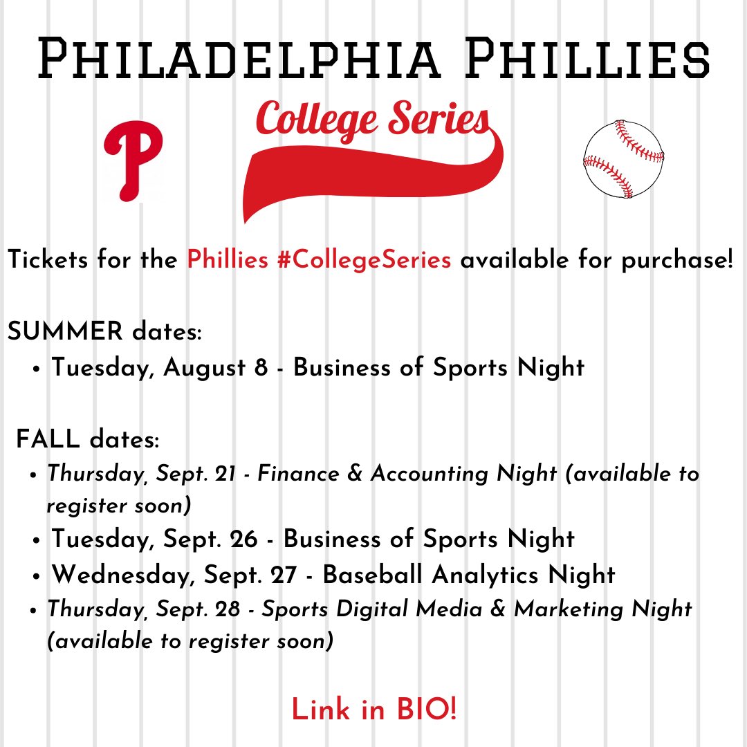 CHCCareerDev's tweet photo. Tickets for the @Phillies #CollegeSeries are available for purchase! Don’t miss out on this opportunity! ⚾️🔔🏟️ link in bio for more information https://t.co/yegCkTbAPx
