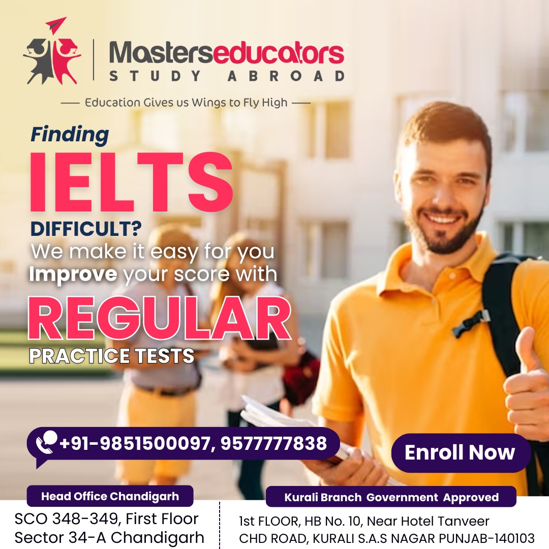 Finding IELTS DIFFICULT?
We make it easy for you Improve your score with REGULAR PRACTICE TESTS
.
Address: SCO 348-349, First Floor, Sector 34-A, Chandigarh, India.
Website: buff.ly/3T1Ig6j
Contact Us: +91 9851500097
.
#ielts #ieltspreparation #ieltsclass #pte  #PTEExam