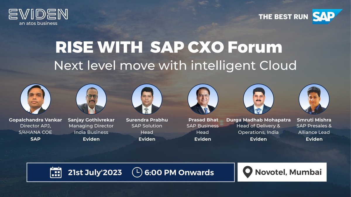 Evidenlive's tweet photo. RISE with SAP CXO forum is an exclusive. ⚡ Organized by @Evidenlive, industry leaders will unfold strategies for moving to @SAP S/4HANA. 🌐 

 #RISEwithSAP https://t.co/nJyDxev7cB
