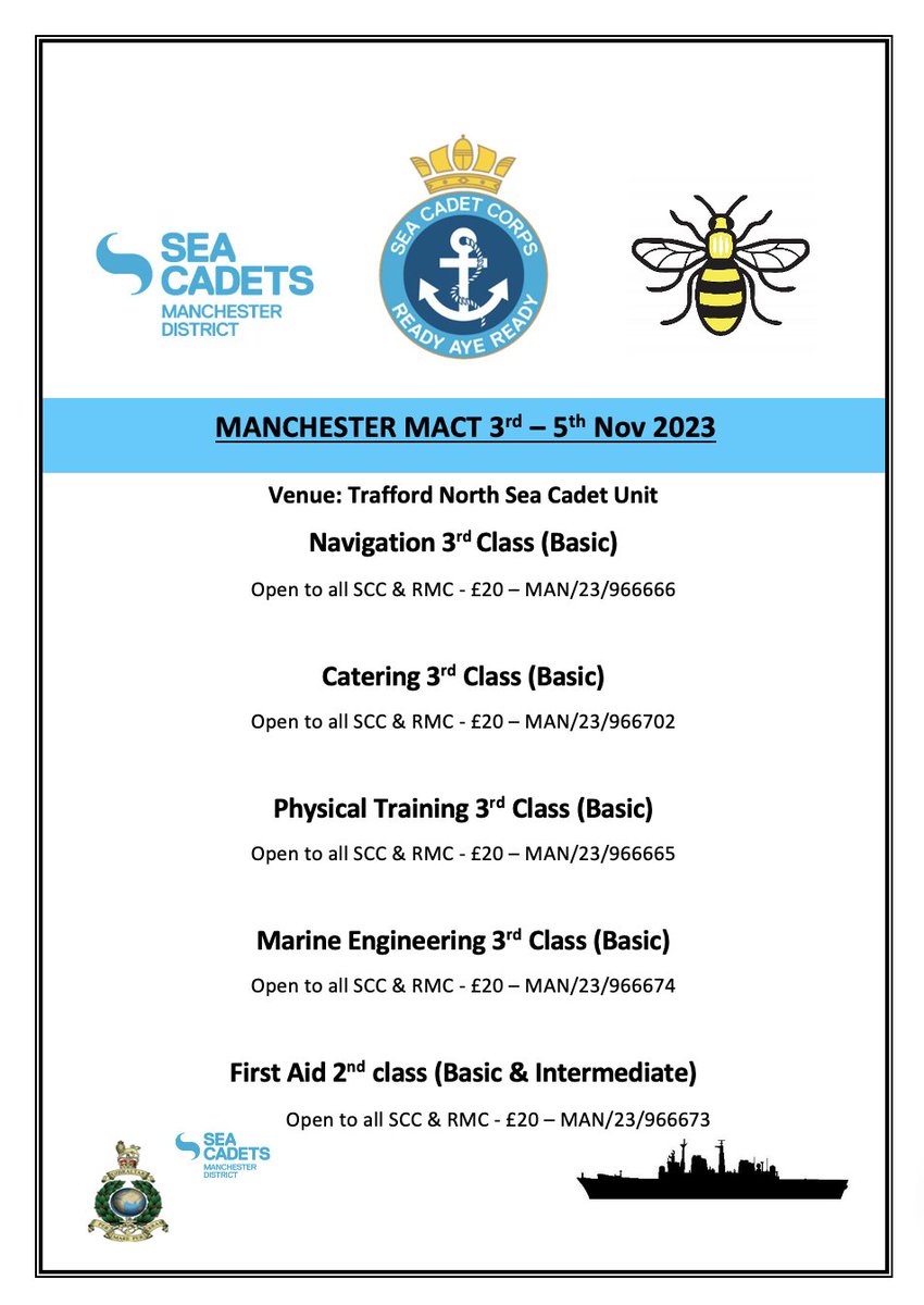 New MACT courses are now available to be booked onto. Speak to the unit training if you are interested or email training@stockportseacadets.co.uk

<a href="/seacadetsuk/">Sea Cadets</a>
#SeaCadetFamily #TheBigHelpOut #seacadetshelpout #Stockport #SeaCadetsUK #SeaCadets #StockportCadets #RoyalMarineCadets