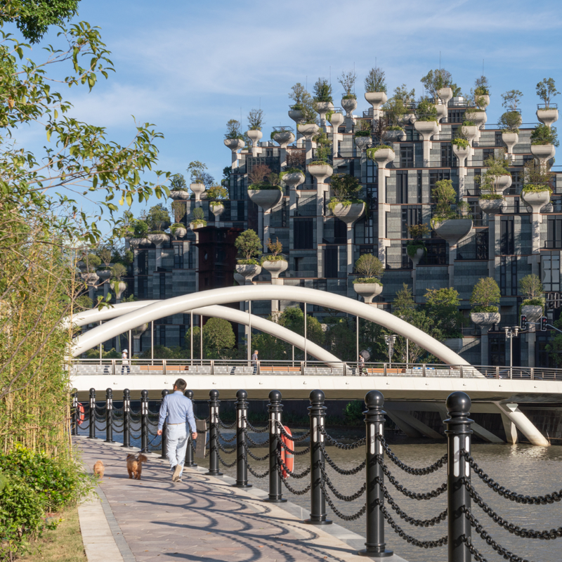 Lutron's tweet photo. Heatherwick Studio created a tree-capped landscape in the Shanghai skyline – powered by Quantum. See how they brought this space to life at @archdaily.