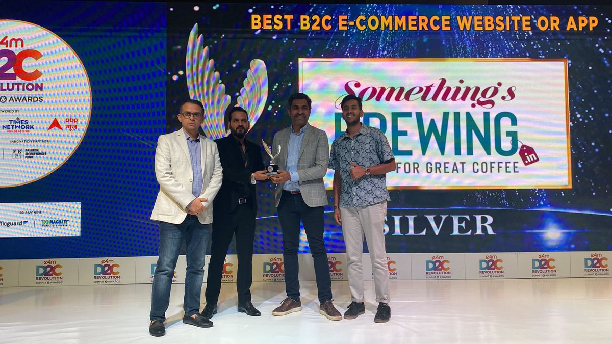 e4mevents's tweet photo. Heartiest Congratulations @Somethingsbrwng on winning the #e4mD2CRevolution Wing Trophy 2023π
Category - Best B2C E-commerce Website or App
Metal - SILVER
Cheers to this one and many more to comeππ
#e4mawards #d2cbrands #d2cindia #d2cinnovation https://t.co/0oSUVPgDLt
