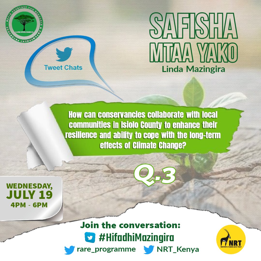 RARE_Programme's tweet photo. 📣 Q.3

How can conservancies collaborate with local communities in Isiolo County to enhance their resilience and ability to cope with the long-term effects of drought?

#HifadhiMazingira
#CommunityConservancy https://t.co/8ogvmrPX1K