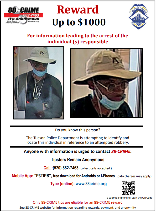 BANK ROBBERY: On 07/13/23, this suspect attempted to rob employees at Wells Fargo Bank (7191 E Golf Links). If you recognize this suspect please contact 88-Crime, you can remain anonymous.