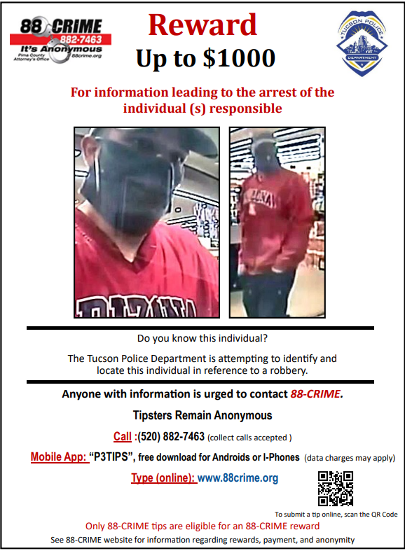BANK ROBBERY: On 07/13/23, this suspect robbed employees at US Bank (1940 E Broadway). The suspect was armed with firearm. If you recognize this suspect please contact 88-Crime, you can remain anonymous.