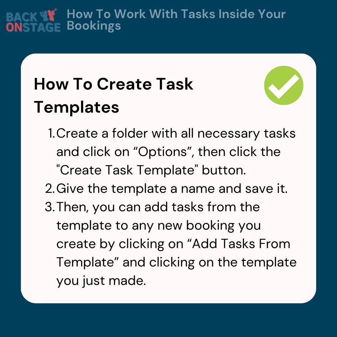 BackOnStageApp's tweet image. Stay on top of your live #music #bookings with Back On Stage&apos;s tasks module! 🎶📅✅ This tutorial shows you how to use Tasks to ensure nothing falls through the cracks. 🚀

#TaskOrganization #BandManagement #BOSTutorials #Gigs #Band #BandApp