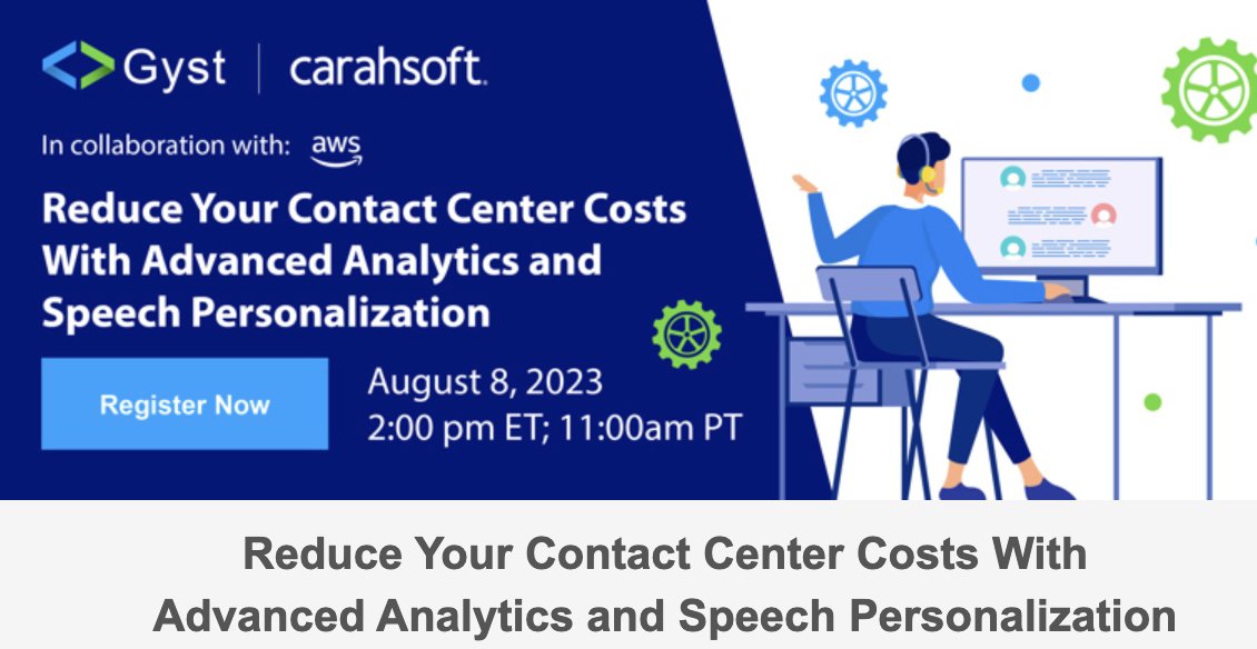 We are excited to announce our upcoming webinar on Gyst CX and Gyst Analytics, hosted in collaboration with #carahsoft and #aws. Sign up if you'd like to learn more on how to reduce your #contactcenter costs and guide #digitaltransformation

carahevents.carahsoft.com/Event/Details/…
