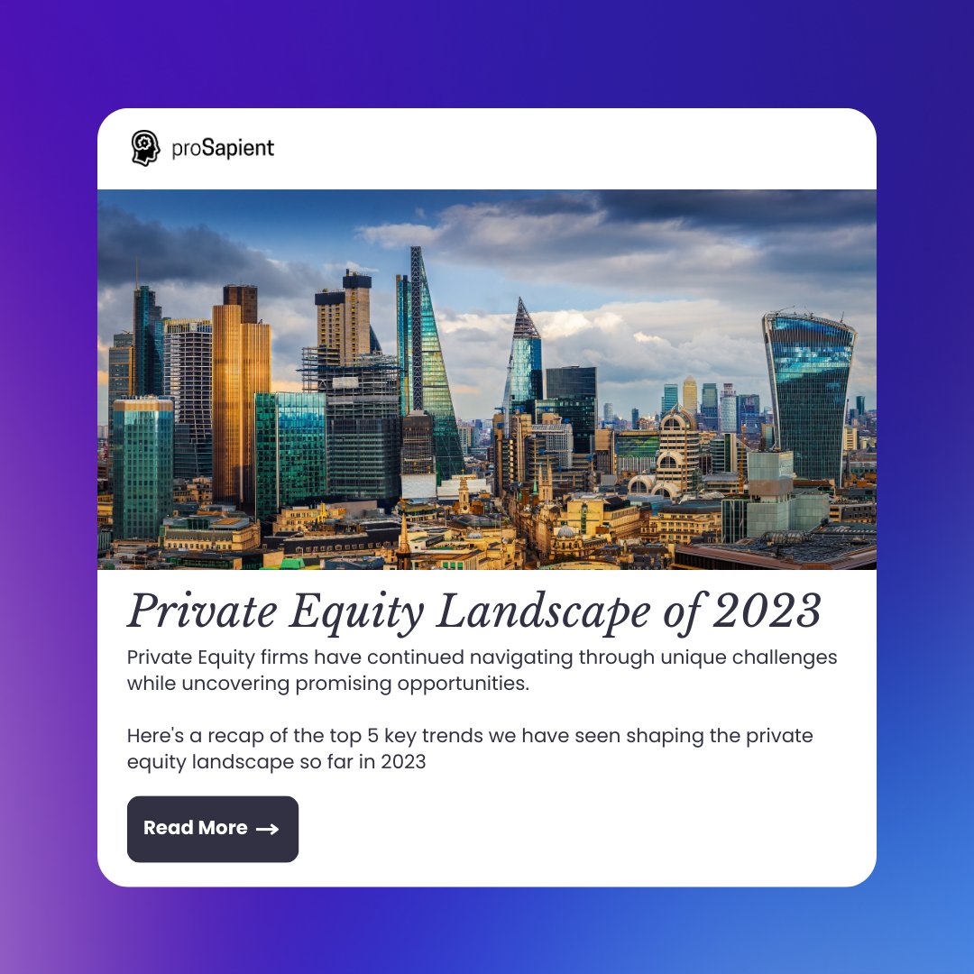 Private Equity firms have continued navigating through unique challenges while uncovering promising opportunities.

Here's proSapient's recap of the top 5 key trends we have seen shaping the private equity landscape so far in 2023 

linkedin.com/pulse/private-…