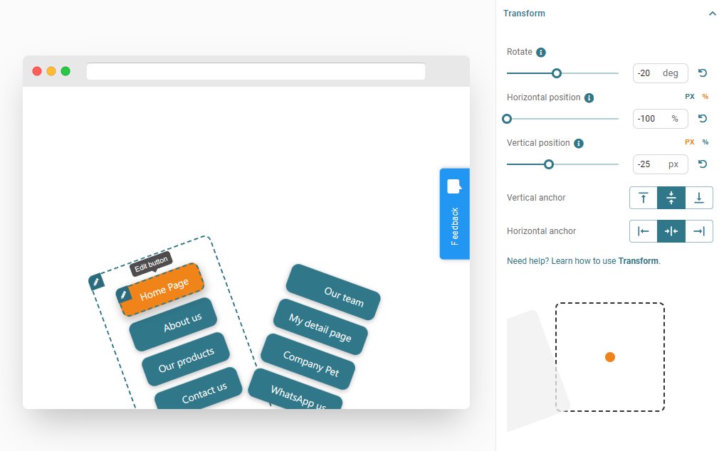 buttonizer's tweet image. Time for an #update 🥳 Left, right, up and down + rotate 🔄! CSS-Transform properties have come to Buttonizer: all your dreams come true! 🤯 We can't wait to see what you make with them 🫣  #getbuttonized #WordPress #Shopify #conversions