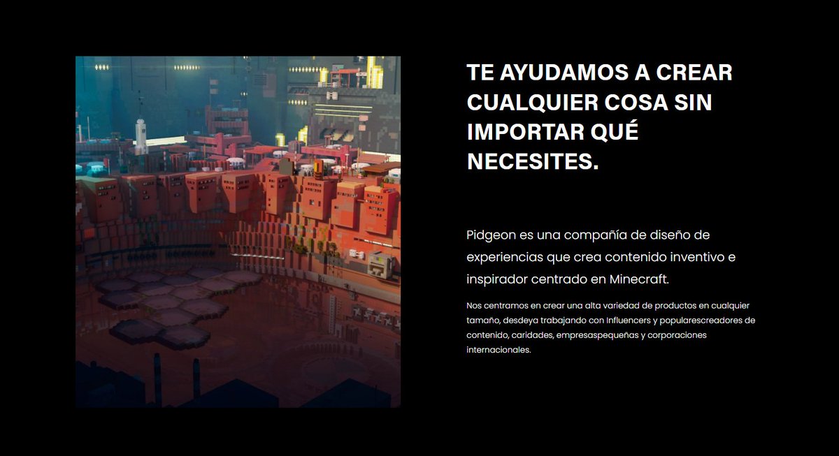 🕊️ ¡Cualquier cosa que desees, nosotros podemos hacerla! 

🔅 Familiarízate con nuestro estudio y con nuestra oferta de infinitos servicios jugables dentro de Minecraft y el soporte a la creación de contenido. 

#Pidgeon #PidgeonStudio