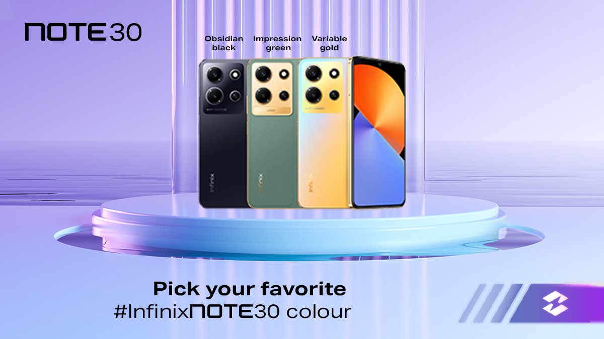 InfinixNigeria's tweet image. Obsidian Black, Variable Gold or Impression Green 
 
 Pick your favorite #InfinixNote30 colour! 
 
 #TakeChargeWithNote30