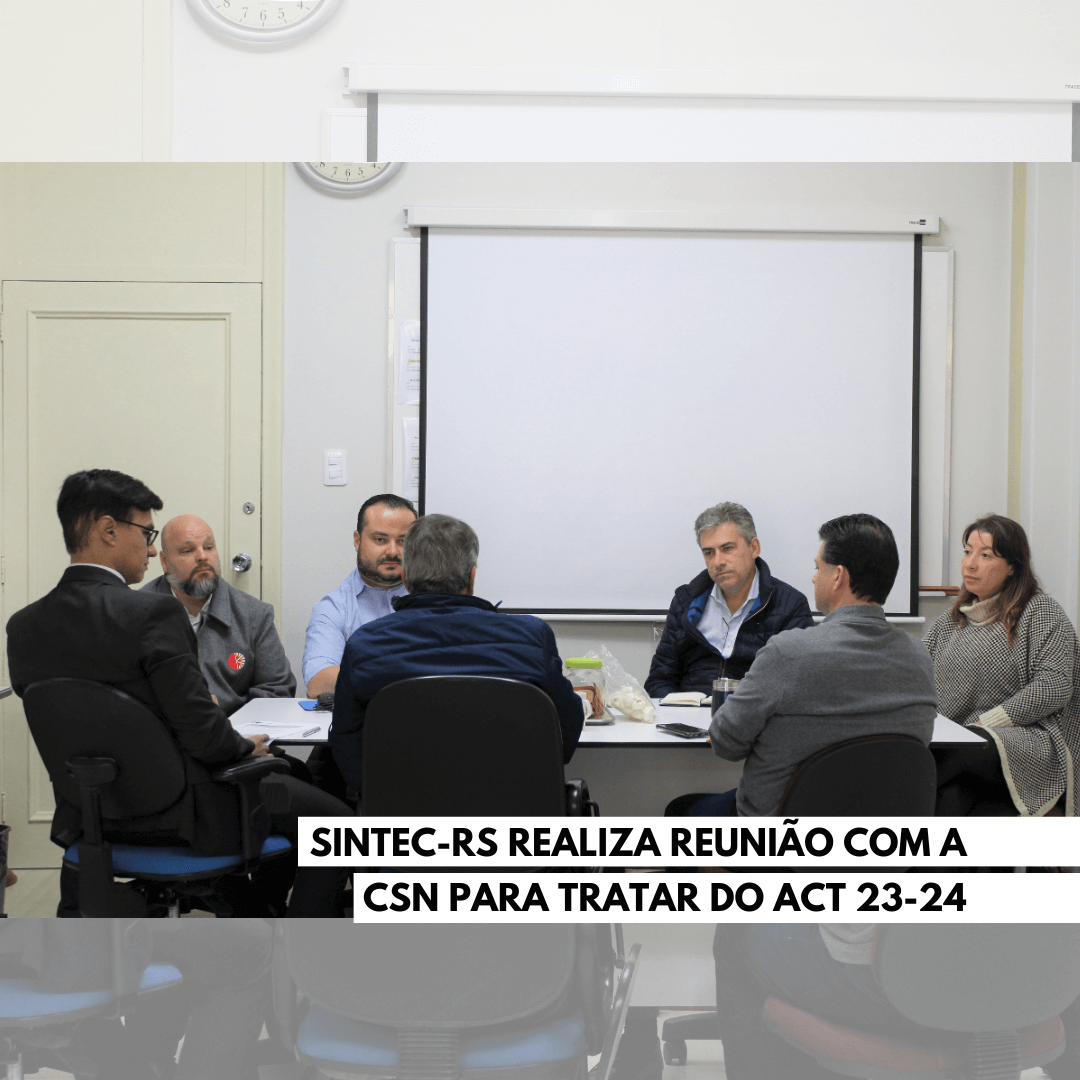 Sintec_RS's tweet photo. Na última terça-feira, 18, o #SINTECRS esteve reunido com representantes da CSN para tratar do Acordo Coletivo de Trabalho 2023-2024, na sede do #sindicato. Após cerca de 6 horas de negociação, a empresa apresentou nova proposta. Saiba mais em https://t.co/FNXhA1MUfI https://t.co/s32TcoMKY4