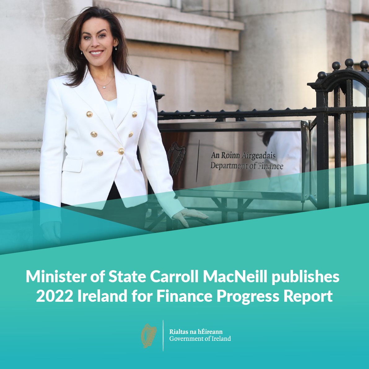 Minister <a href="/CarrollJennifer/">Jennifer Carroll MacNeill TD</a> has today published the 2022 progress report of the Ireland for Finance Strategy. 

The report provides an update on the 11 action measures that were due for reporting last year under the <a href="/IRLforFinance/">Ireland for Finance</a> strategy.

Read more: gov.ie/en/press-relea…