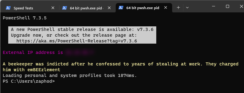 guyrleech's tweet image. Seems there is a new #pwsh #PowerShell 7 release (7.3.6) capable of storing horses 😄