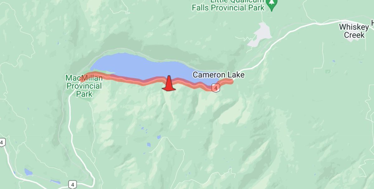 DriveBC's tweet photo. ⚠️ REMINDER - #BCHwy4 will be CLOSED between at Cameron Lake from 9 to 11:30AM and 1:30 to 5PM on weekdays for slope stabilization work.
#PortAlberni #VanIsle #Tofino #Uclulet
ℹ️ Updates here: https://t.co/f7NFXFjBay
ℹ️ Detour and information here: https://t.co/thQcDxv9qX https://t.co/RY8T6FkuxK