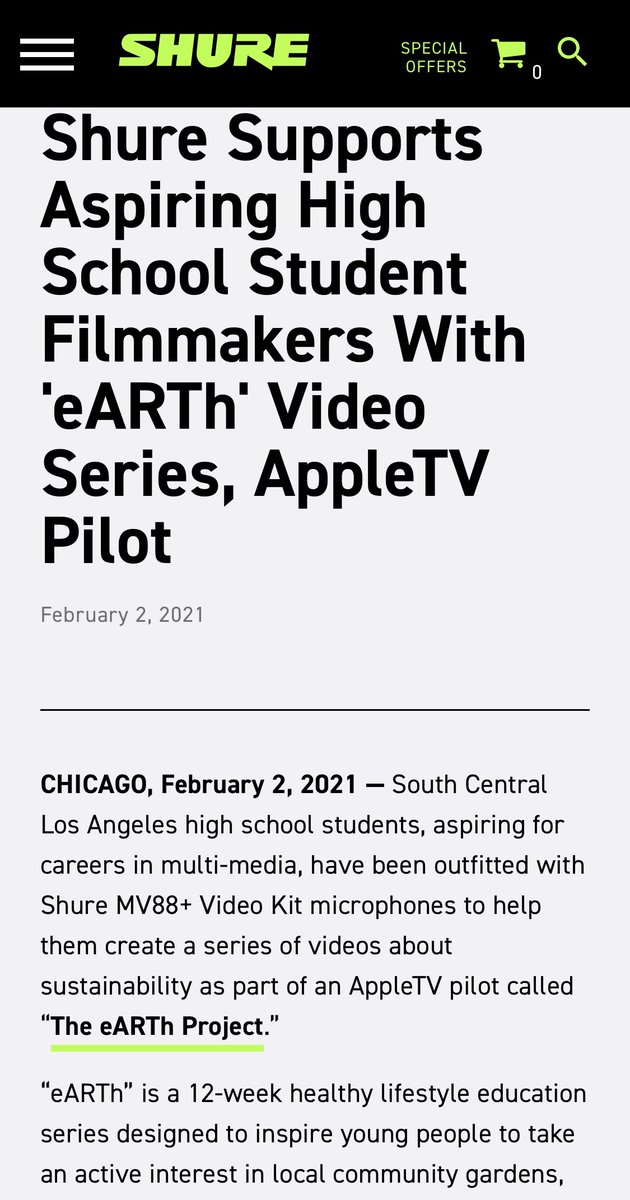 We want to take a moment to express gratitude for our partners <a href="/shure/">Shure</a> for helping us kick off the eARTh Project. Our Students are winning Film Festivals as they Continue Creating Abundance! 

shure.com/en-US/about-us…