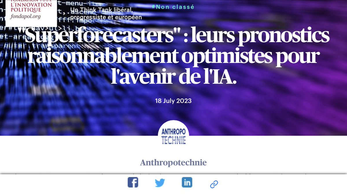 Anthropotechnie's tweet image. Les superforecasters plus optimistes que les experts en IA, pour l&apos;avenir de l’humanité @TheEconomist 
via @Fondapol 
anthropotechnie.com/superforecaste…