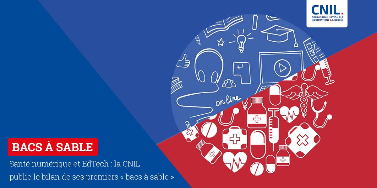 « Bac à sable » #données personnelles : la CNIL publie les recommandations formulées aux acteurs accompagnés lors des deux premières éditions dédiées à la #santé #numérique et aux outils numériques éducatifs 👉 cnil.fr/fr/sante-numer…