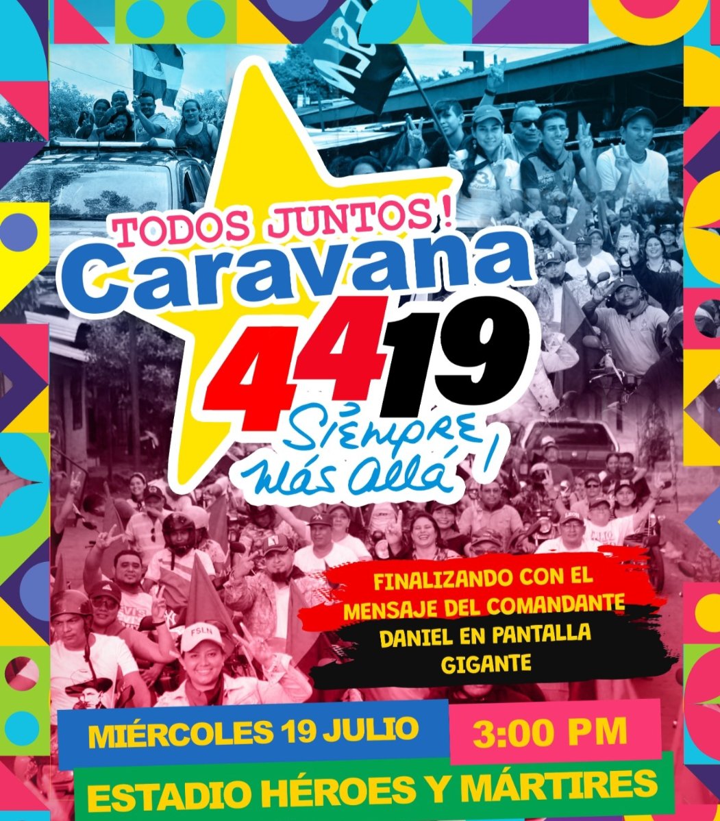 Todos a disfrutar de esta hermosa caravana con mucha alegría al celebrar un 44/19 más y muchos que vendrán ❤️🖤.
#4419VivalaRevolucion 
#TropaSandinista 
#Nicaragua