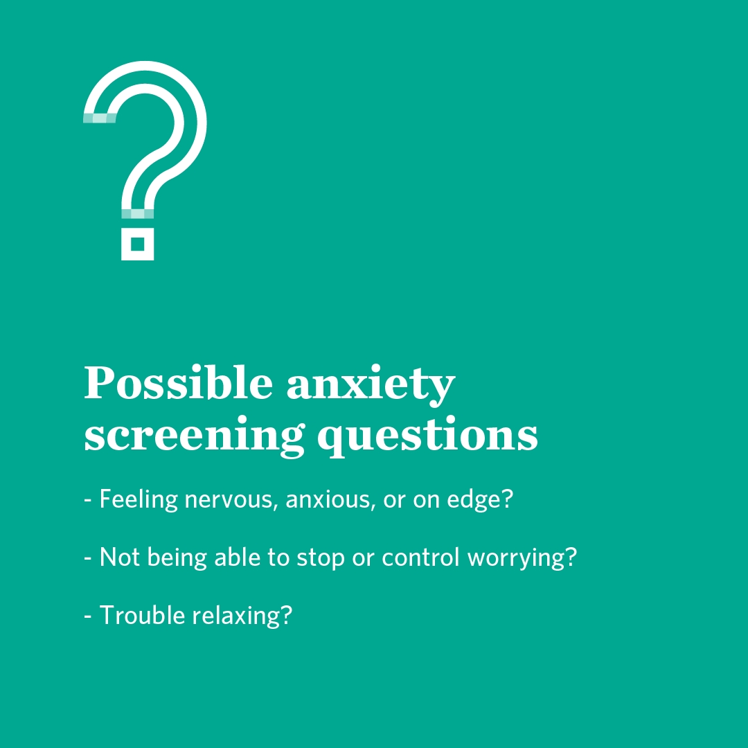 Your doctor may ask you questions about anxiety at your next checkup. This comes after new guidelines from the U.S. Preventive Services Task Force recommend adults ages 19-64 be screened for anxiety disorders.