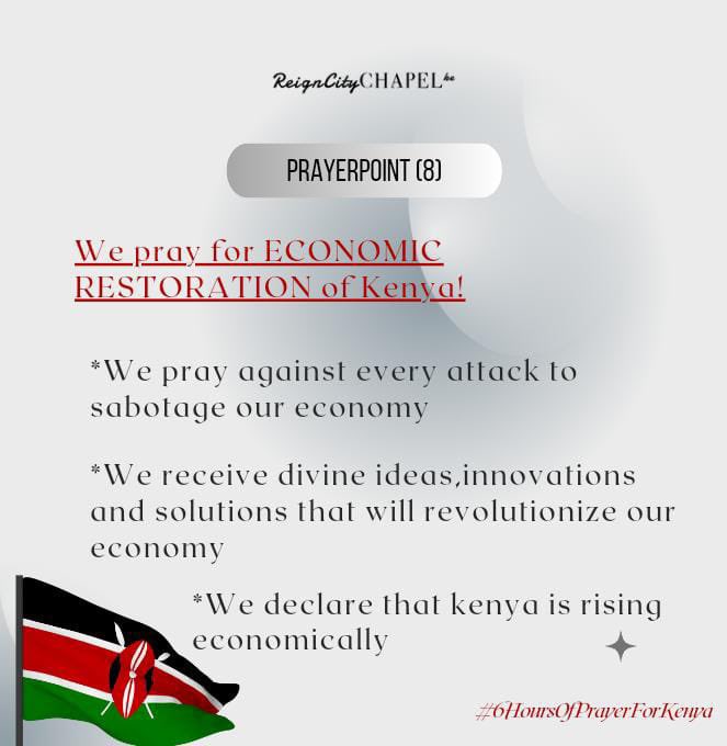 reigncitychapel's tweet photo. Join us in praying for the RESTORATION of the ECONOMY of our country 🇰🇪
That we receive divine ideas and innovations that will revolutionize our economy🇰🇪
#6hrsofprayerforKenya
#MaandamanoWednesdayToFriday https://t.co/xrLyLApJNP