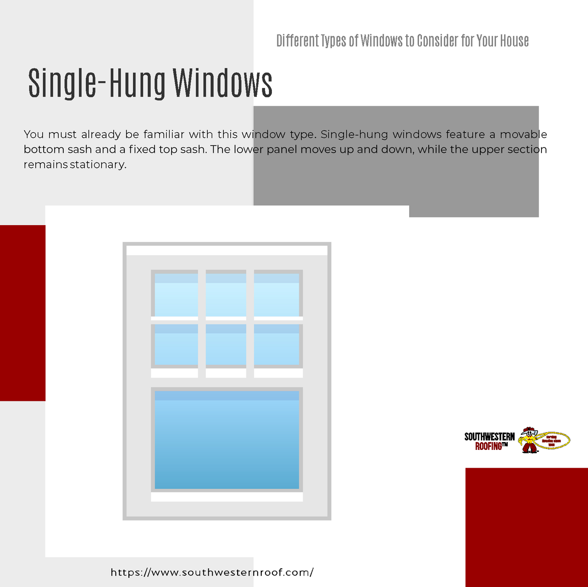swroofing_tm's tweet photo. There are different types of windows available on the market — each with its own specific functions. While some units are easy to operate, others are perfect for a broad view of your outdoors. 

#southwesternroofing #TypesofWindows #Windows #WindowsForYourHouse #texas #roofin ... https://t.co/vL85gJKnXA
